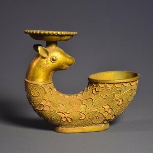 ◆古寳堂◆清 銅製 塗金 ろうそくの杯 置物 賞物 極細工 古置物 古擺件 中国古美術 時代物 古董品