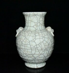 ◆古寳堂◆宋 哥窯 開片 雙耳瓶 古陶瓷品 極細工 古置物 古擺件 中国古美術 時代物 古董品