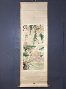 ◆古寳堂◆中国書画『清末画家江寒汀・花鳥画・三尺中堂画・宣紙』肉筆紙本・掛け軸・書画立軸・中国美術・コレクター必見