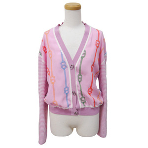  Hermes HERMESshe-n Dunk ru embroidery cardigan pink series size 34 lady's 