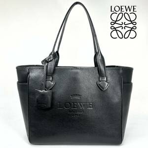 1円【新品同様】LOEWE ロエベ ヘリテージ トートバッグ バッグ 　アナグラム レディース ショルダー レザー 革 鞄 通勤 通学 ブラック 黒