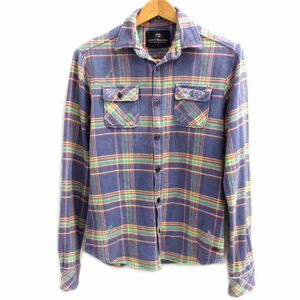 定価2万5000円●SCOTCH&SODA スコッチ&ソーダ ワーク シャツ ネル ジャケット ペンキ加工 デニムエルボーパッチ メンズ Sサイズ