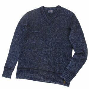 VINTAGE●Ralph Lauren ラルフローレン 90’s ニット セーター ラムウール メンズ 美ライン ダークネイビー Vネック 正規品 1円スタート