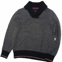 美品☆TOMMY HILFIGER トミーヒルフィガー ニット 総柄 メンズ セーター ショールカラー 秋冬物 1円スタート_画像1