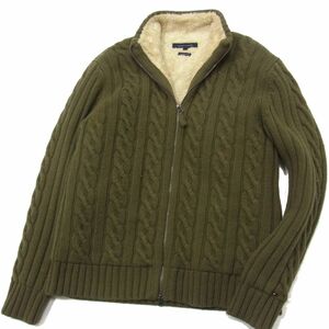 ☆TOMMY HILFIGER トミーヒルフィガー 裏ボア ニットジップジャケット ウールニット ケーブル メンズ L 1円スタート