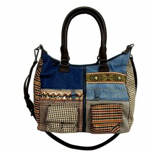 新品 定価14,899円■Desigual デシグアル 2WAY ショルダーバッグ ハンドバッグ 異素材パッチワーク ビーズ付き レディース