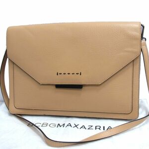 ☆BCBG MAXAZRIA ビーシービージーマックスアズリア レザーショルダーバッグ クラッチバッグ 2WAY ベージュ レディース