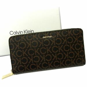 極美品■Calvin Klein ラウンドジップ ロングウォレット CK総柄 サイフ メンズ カルバンクライン