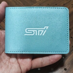 STI ブルーレザー カードケース 薄型■フォレスター レグォーグ XV インプレッサスポーツ/G4 レガシィアウトバック BRZ WRX S4