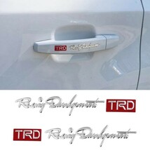 TRD メッキ調ステッカー 2P【赤】プリウス クラウン ハリアー アルファード アクア ヤリスクロス ライズ RAV4 86 カムリ C-HR bB プラド_画像1