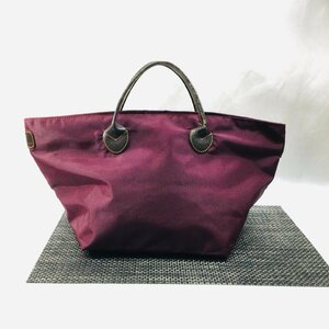 【中古品/インボイス登録店/TO】エルベシャプリエ Herve Chapelier レザー×ナイロン 舟型トートバッグ ワインレッド 羊タグ IM0227/0005