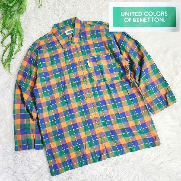 ポップなブロックチェック・ネルシャツ素材パジャマシャツ・マルチカラー UNITED COLORS OF BENETTON 68139