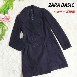 ZARA BASIC ウール素材ミドル丈コート・ダークネイビー S.Mサイズ相当 ●五点で送料無料 81686