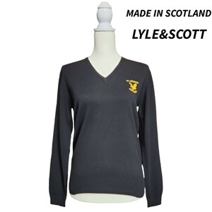スコットランド製 LYLE&SCOTT ウール100% Vネック やや薄手ニット 黒 レディース 表記サイズ38 M 82928