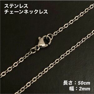 1本　アズキ　ステンレス　チェーン　ネックレス　シルバー　50cm(幅2mm)