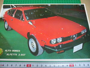 【当時物】B5 スーパーカーカード アルファロメオ アルフェッタ 2.0GT ★裏面注目！★ ALFA ROMEO ALFETTA 1970年代後半 / 送料120円