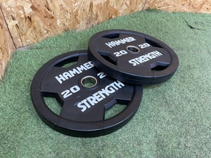 美品 HAMMER STRENGTH オリンピックバーベルプレート ウレタン素材 20Kg×2/穴系50mm 「1890」