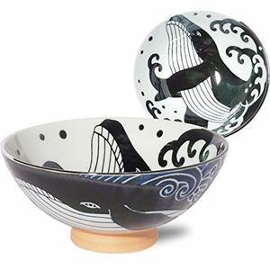  Minoru ceramics porcelain rice bowl 7.76oz Shiranami whale blue extra-large 