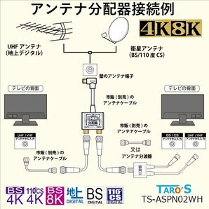 TARO'S テレビアンテナ分配器 4K8K・地デジ・BS・CS・CATV放送対応 2分配 ケーブル一体型 入力側ケーブル付き(20CM) S-の画像5