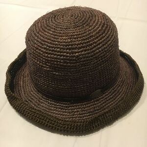  beautiful goods rare rare FURLA Furla hat rough . linseed la flax leather Brown lady's 