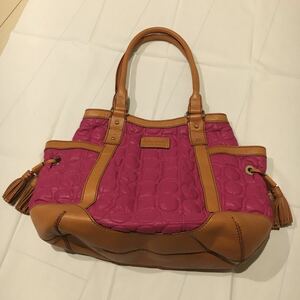 美品 Kate spede NEW YORK トートバッグ ナイロン キルティング レザー ピンクレッド ブラウン レザータグ ケイト・スペード バッグ