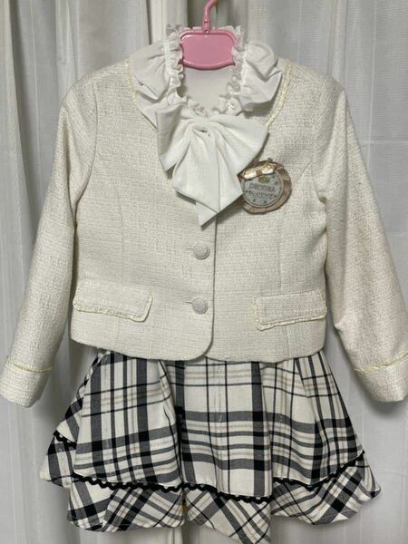 DECORA PINKY'S 女の子 スーツ120cm 白 ジャケット スカート ブラウス 入学式 卒園式 七五三 アンサンブル フォーマル デコラピンキーズ