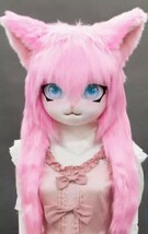 着ぐるみヘッド 猫 ピンク 全頭ヘッド ケモノ マスク ファースーツ ぬいぐるみ コスプレ コスチューム_画像1