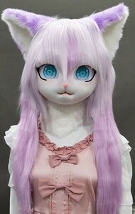 着ぐるみヘッド 猫 紫 全頭ヘッド ケモノ マスク ファースーツ ぬいぐるみ コスプレ コスチューム