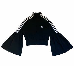 【美品】希少 adidas アディダス トラックジャケット トラックトップ 袖ボリュームフレア デザイン ブラック レディース サイズ12 