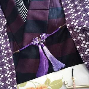 紫+藤色結び羽織紐　男女両用　鎌倉時代着物や安土桃山正装着イメージ　着物や浴衣の羽織に！