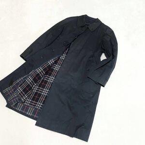 1円〜　240101‐01　Burberry's　バーバリー　ステンカラーコート　ネイビー　サイズ94 175　サイズL相当　ライナー付き　裏地チェック柄