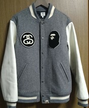 A BATHING APE エイプ　STUSSY ステューシー レザースタジアムジャンパー　Lサイズ_画像1