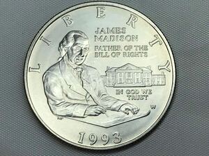 銀貨　アメリカ　James Madison-Bill of Rights　50セント銀貨　1993年　直径約30.5ｍｍ　厚さ約1.9ｍｍ　重さ約12.60g　