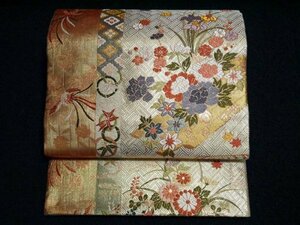 【KIRUKIRU】未着用・美品「佐賀唐織 能衣花筏」袋帯 正絹 ゴールド系 金糸 鴛鴦 鳳凰 着物 和装 着付け 呉服 留袖 訪問着 色無地 付下げ