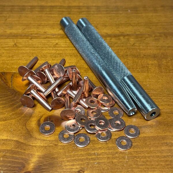 コッパーリベット 打具セット 50個 デニム レザー フラットヘッドリベット ビンテージ アメリカン レザークラフト
