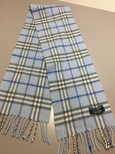 BURBERRY バーバリー チェック柄 ウール マフラー ライトブルー