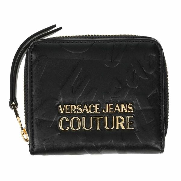 VERSACE ヴェルサーチ　財布　二つ折り財布　ブラック　革　ゴールド コインケース 小銭入れ ミニ財布　折りたたみ財布　ロゴ