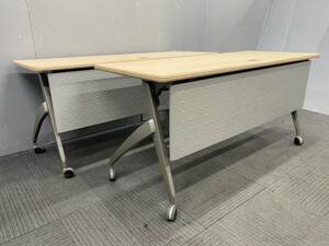 * tube 3069* our company flight correspondence region equipped *uchida made * curtain board attaching meeting mi-tings tuck folding table 2 pcs width 1500mm outlet attaching * tabletop brown group 