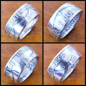 コインリング アメリカ 50セント銀貨 フランクリンハーフダラー リバティーベル面 シルバーリング 古銭指輪 SV900 AHD