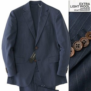 新品 スーツカンパニー 春夏 EXTRA LIGHT ウール 2パンツ スーツ A6(L) 紺 【J49466】 175-6D セットアップ ストライプ サマー メンズ
