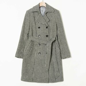 【1円スタート】SUIT SELECT スーツセレクト 千鳥格子ダブルボタンコート 肩パッド アウター ウール100％ 大人きれいめ クラシカル 黒系 9