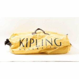 Kipling ボストンバッグ キプリング くすみイエロー ロゴデザイン プリント チャーム 大容量 ナイロン 2WAY ショルダーバッグ ユニセックス