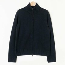 RALPH LAUREN ジップアップニット トップス ラルフローレン ダークネイビー シンプル カジュアル 無地 着まわし ウール100% 毛 秋冬 5F_画像1