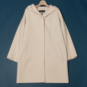 【1円スタート】WEEKEND MaxMara マックスマーラ フード衿リバーコート アウター ウール90％ フェミニン 大人きれいめ オフ白 無地 42