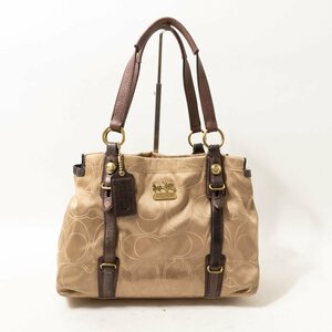 COACH コーチ G1073-15402 トートバッグ ベージュ ダークブラウン こげ茶 シグネチャー レザー ナイロン レディース 手さげ シンプル bag