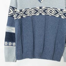 Liz Claiborne リズ クレイボーン Vネック セーター 長袖 ニット トップス PETITE P 綿 コットン ブルー系 カジュアル 秋冬_画像5