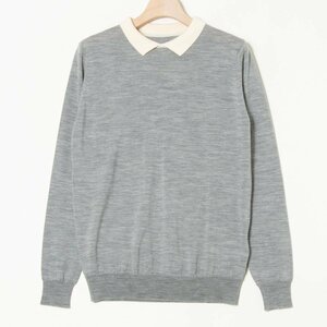 【1円スタート】メール便○ JOHN SMEDLEY ジョンスメドレー 衿付き長袖セーター ハイゲージニット ウール100％ クラシカル 灰色 英国製