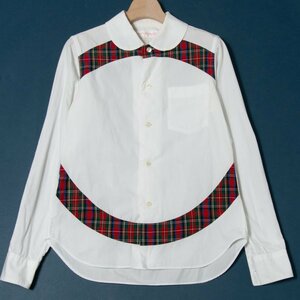 【1円スタート】メール便○ COMME des GARCONS SHIRT コムデギャルソン チェック切替長袖シャツ ブラウス 綿100％ 白 S フランス製