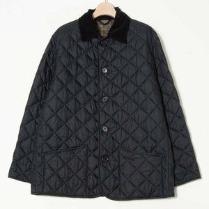 【1円スタート】Barbour バブアー 衿コーデュロイ キルティングジャケット ブルゾン アウター ナイロン ロゴ釦 トラッド 黒 38 英国製