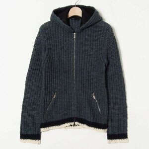 【1円スタート】EMPORIO ARMANI エンポリオアルマーニ ニットフルジップパーカー フーディー ウール100％ ハイブランド 紺 M イタリア製